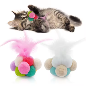 Cat Colorful Handmade Feather Bell Toy
