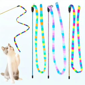 Rainbow color Long Plush Interactive Cat Toy